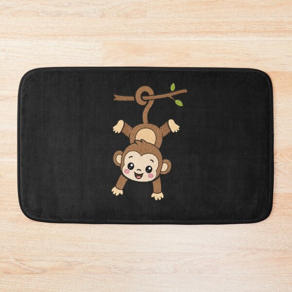 Item preview, Cute Kawaii Monkey Hanging by Tail – Funny Playful Monkey | Minimal Embroidery Style designed and sold by ColorSplash123.