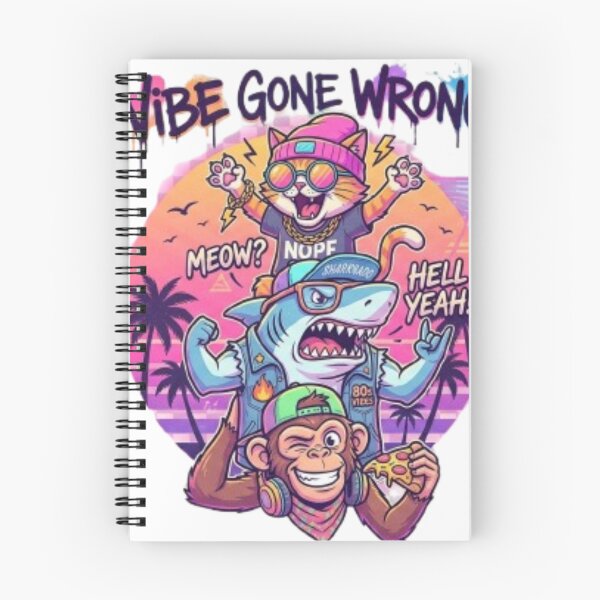 Item preview, Vibe Gone Wrong T-Shirt – Cat Shark Monkey Funny Animal Graphic Tee, Retro 80s Sunset Vaporwave Streetwear designed and sold by Yexplora.