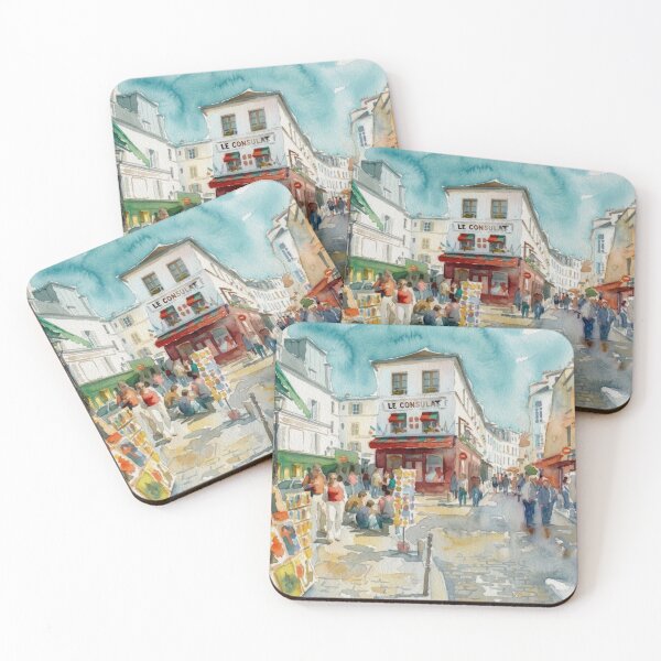 Item preview, Montmartre Street Scene Paris Watercolor Cityscape designed and sold by caracatita75.