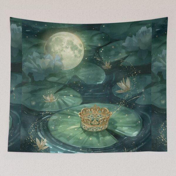 Item preview, Frog Prince Moonlit Lily Pond Fairycore Art designed and sold by Deezyned.