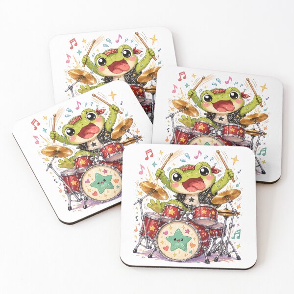 Item preview, Crazy Kawaii Frog Drummer | Funny Frog Playing Drums designed and sold by MarekoraStudio.