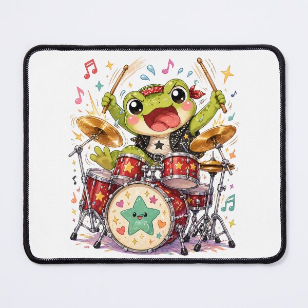 Item preview, Crazy Kawaii Frog Drummer | Funny Frog Playing Drums designed and sold by MarekoraStudio.