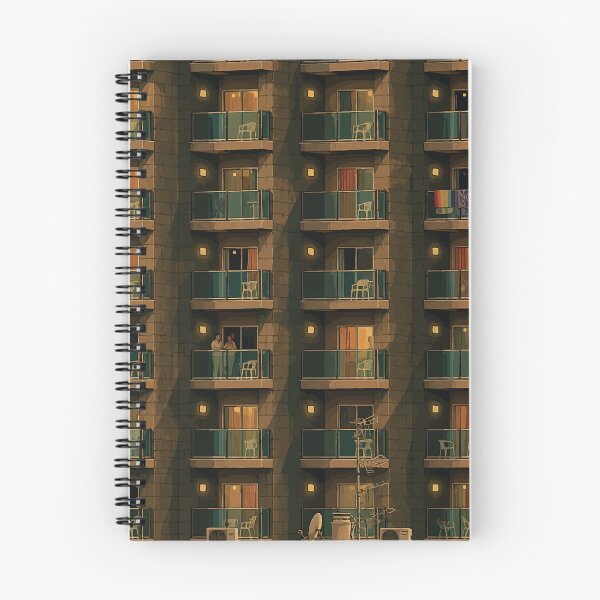 Item preview, Architectural facade featuring rows of illuminated balconies designed and sold by darekkocurek.