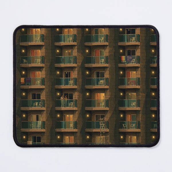 Item preview, Architectural facade featuring rows of illuminated balconies designed and sold by darekkocurek.