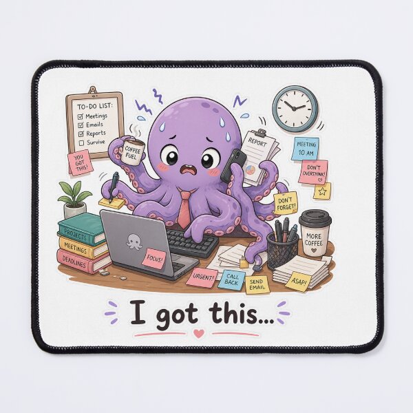 Item preview, Cute Octopus Multitasking Office Chaos Work Mood designed and sold by Sadia Jannat.