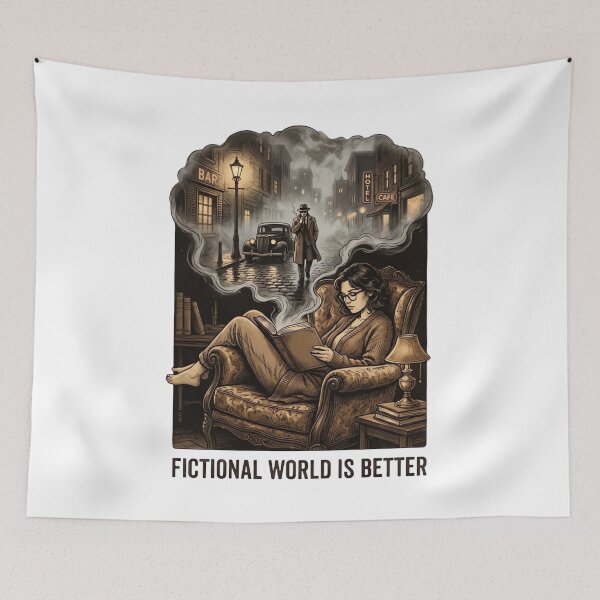 Item preview, Fictional World is Better Vintage Noir Book Lover Illustration designed and sold by urbinet.