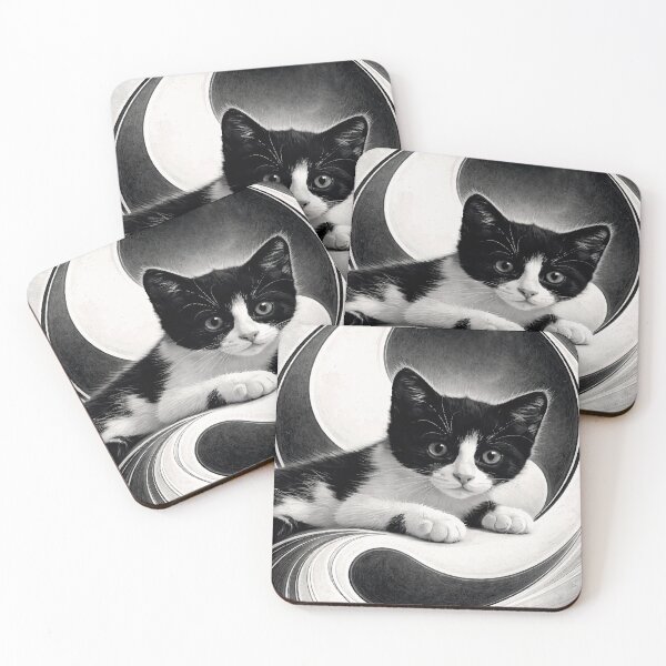 Item preview, A stylized yin‑yang composition featuring a black‑and‑white cat designed and sold by darekkocurek.
