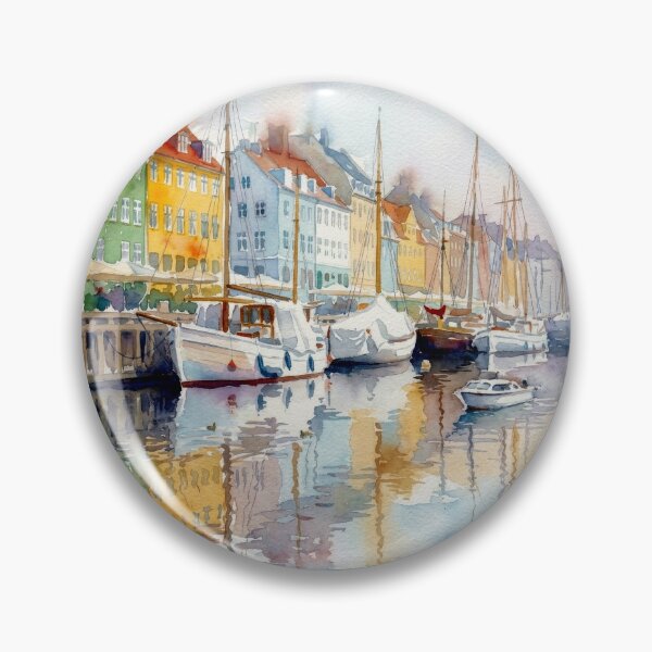 Item preview, Nyhavn Harbor Copenhagen – Watercolor Cityscape designed and sold by caracatita75.