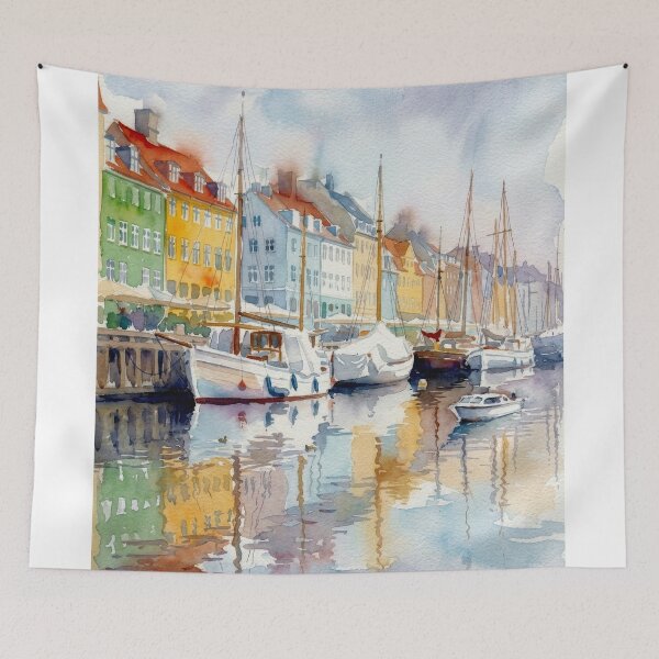 Item preview, Nyhavn Harbor Copenhagen – Watercolor Cityscape designed and sold by caracatita75.