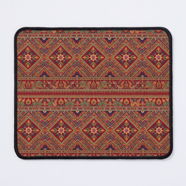 Item preview, Ornate Naga and Floral Border Traditional textile Pattern in Crimson and Gold designed and sold by warayut.