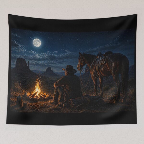 Item preview, Cowboy Under the Moon – Western Night Campfire & Freedom Scene designed and sold by  QuarterHorseArt by Just my Studio.