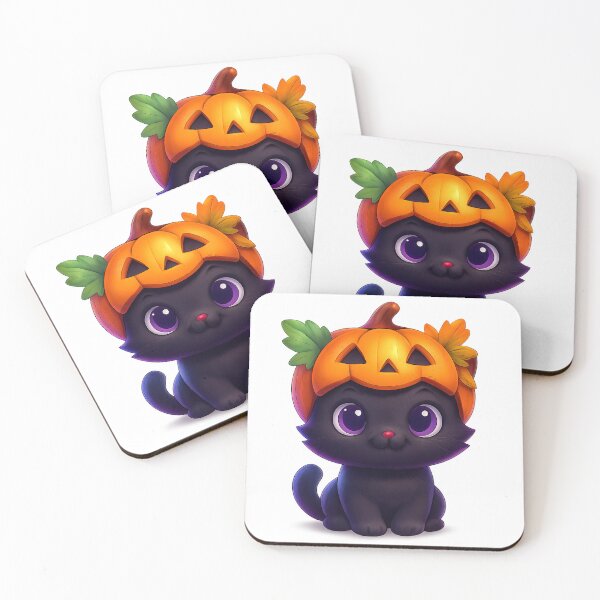 Item preview, Cute Cat with Pumpkin Helmet | Kawaii Autumn Kitty with Leaves | Adorable Fall Cat Illustration designed and sold by PrintCreations9.