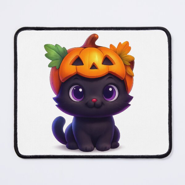 Item preview, Cute Cat with Pumpkin Helmet | Kawaii Autumn Kitty with Leaves | Adorable Fall Cat Illustration designed and sold by PrintCreations9.