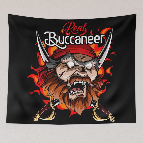 Item preview, Real Buccaneer - Fierce Pirate Warrior with Crossed Swords and Flames designed and sold by Canache.
