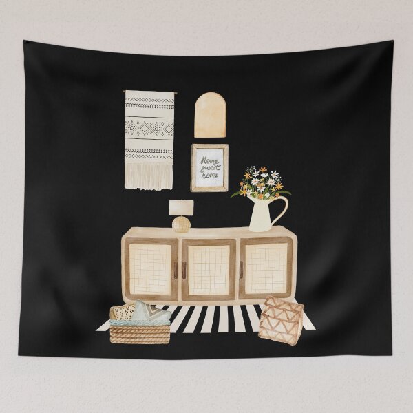 Item preview,  Modern Rattan & Striped Rug Decor Art designed and sold by HBBS DESIGNS.