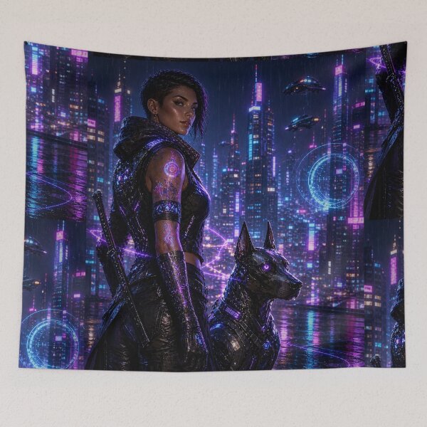 Item preview, Neon Guardian: Cyberpunk Protector & AI Companion designed and sold by Kimberly Palmer.