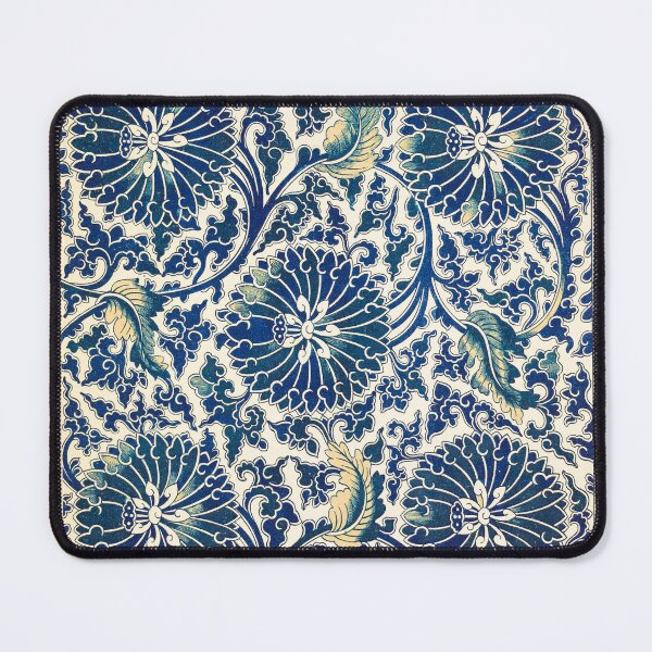Item preview, Lotus Scroll — Deep Blue Floral Tile Pattern on Ivory designed and sold by LouDSarG.
