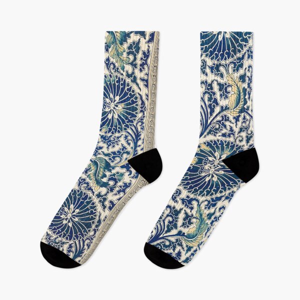 Item preview, Lotus Scroll — Deep Blue Floral Tile Pattern on Ivory designed and sold by LouDSarG.