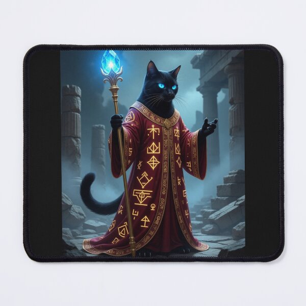 Item preview, Mystical Black Cat Sorcerer in Ancient Ruins designed and sold by ZunZunArt.