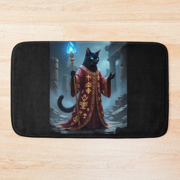 Item preview, Mystical Black Cat Sorcerer in Ancient Ruins designed and sold by ZunZunArt.
