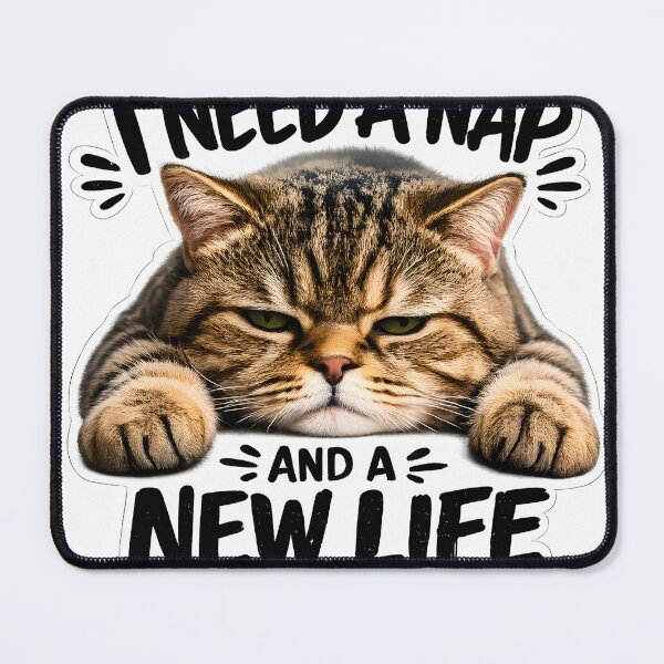 Item preview, Funny Cat Meme Sticker – I Need a Nap and a New Life – Relatable Cat Humor for Introverts & Cat Lovers designed and sold by StickoStore.