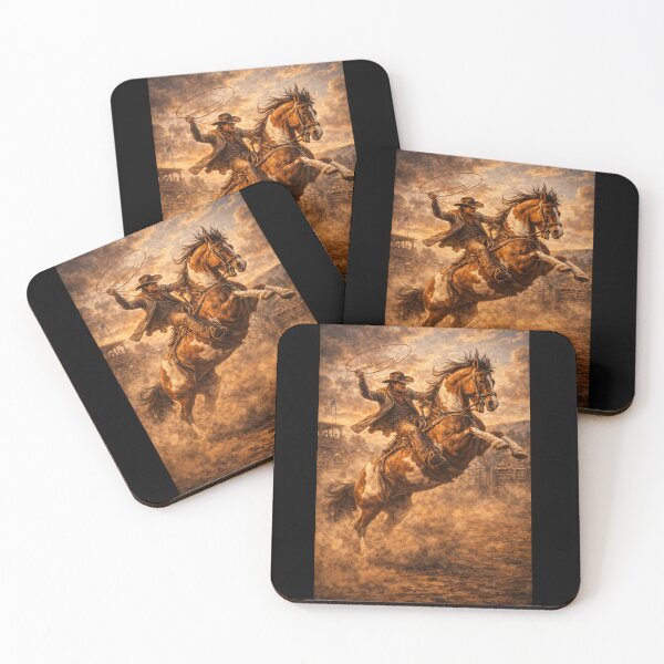 Item preview, Rodeo Cowboy with Lasso – Wild West Action Horse Riding Scene designed and sold by  QuarterHorseArt by Just my Studio.