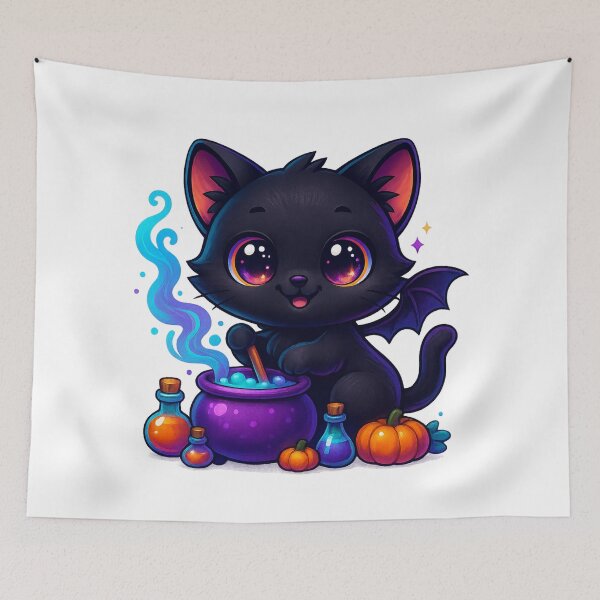 Item preview, Potion Maker Cat | Kawaii Magical Kitty with Tiny Bottles | Cute Fantasy Witch Cat Illustration designed and sold by PrintCreations9.