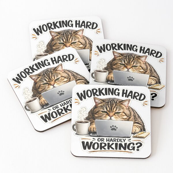 Item preview, Funny Working Cat Meme Sticker – Working Hard or Hardly Working – Office Humor Cat for Remote Work & Coffee Lovers designed and sold by StickoStore.