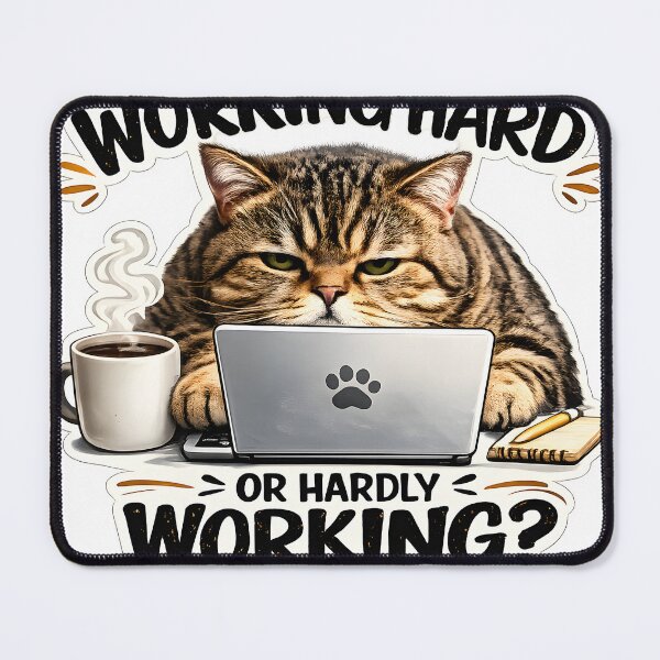 Item preview, Funny Working Cat Meme Sticker – Working Hard or Hardly Working – Office Humor Cat for Remote Work & Coffee Lovers designed and sold by StickoStore.