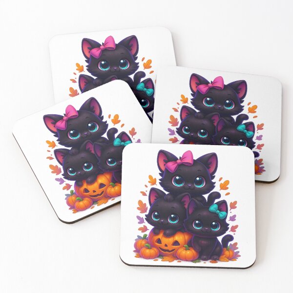 Item preview, Three Kittens Pumpkin Stack | Kawaii Cats with Bows | Cute Autumn Halloween Cat Illustration designed and sold by PrintCreations9.