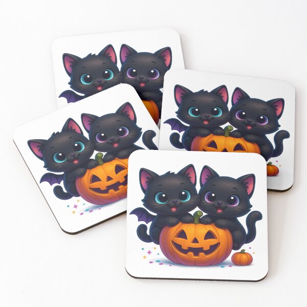 Item preview, Cheeky Twin Kittens in Pumpkin | Kawaii Duo Cats | Cute Halloween Cat Illustration designed and sold by PrintCreations9.