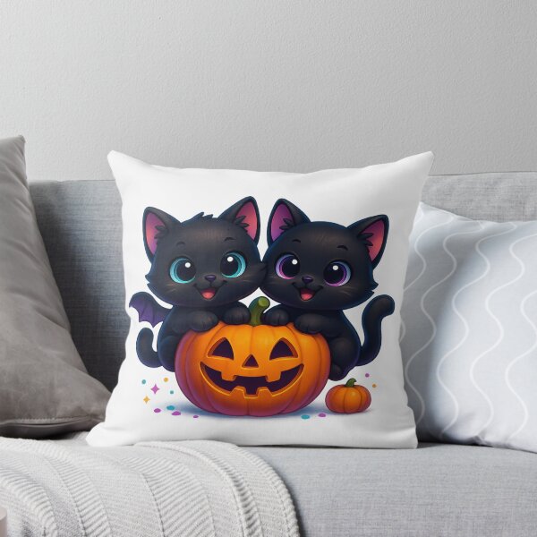 Item preview, Cheeky Twin Kittens in Pumpkin | Kawaii Duo Cats | Cute Halloween Cat Illustration designed and sold by PrintCreations9.