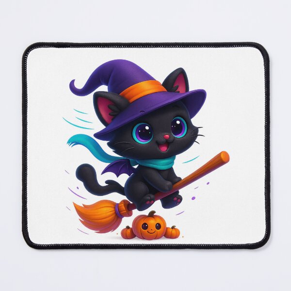 Item preview, Flying Witch Cat on Broom | Windy Kawaii Kitty Ride | Cute Magical Cat Illustration designed and sold by PrintCreations9.
