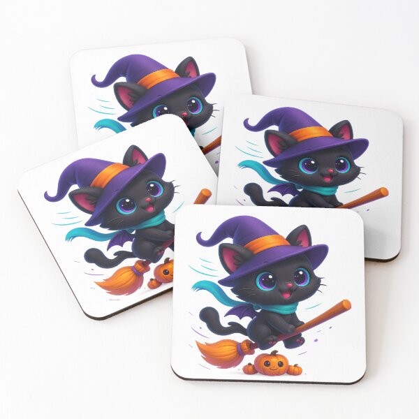Item preview, Flying Witch Cat on Broom | Windy Kawaii Kitty Ride | Cute Magical Cat Illustration designed and sold by PrintCreations9.