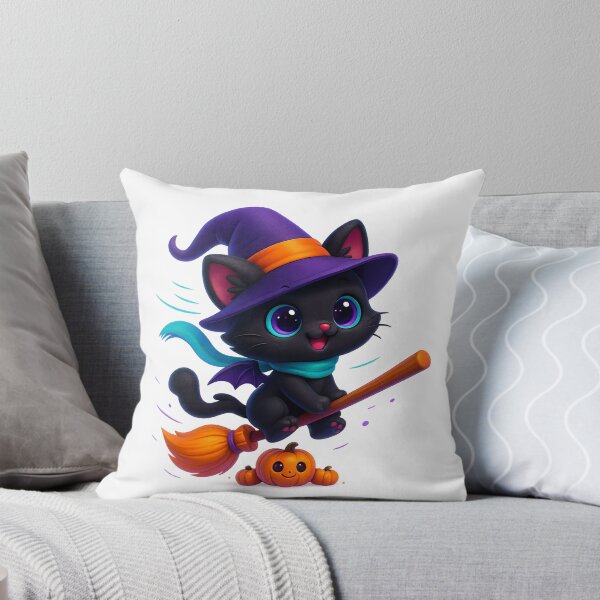 Item preview, Flying Witch Cat on Broom | Windy Kawaii Kitty Ride | Cute Magical Cat Illustration designed and sold by PrintCreations9.