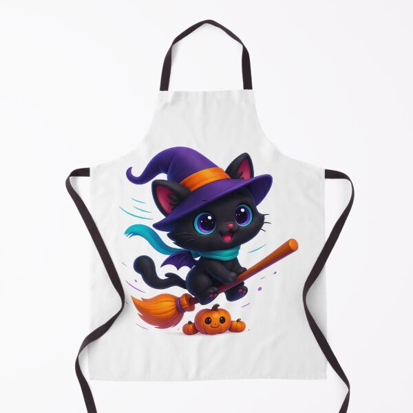Item preview, Flying Witch Cat on Broom | Windy Kawaii Kitty Ride | Cute Magical Cat Illustration designed and sold by PrintCreations9.