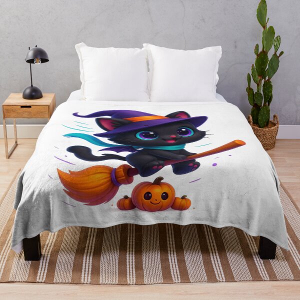 Item preview, Flying Witch Cat on Broom | Windy Kawaii Kitty Ride | Cute Magical Cat Illustration designed and sold by PrintCreations9.
