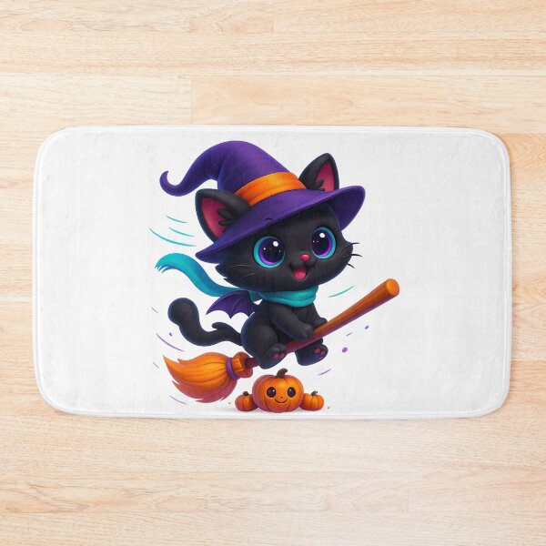 Item preview, Flying Witch Cat on Broom | Windy Kawaii Kitty Ride | Cute Magical Cat Illustration designed and sold by PrintCreations9.