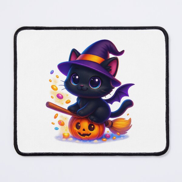 Item preview, Witch Cat Flying with Candy Sparks | Kawaii Broom Kitty | Cute Magical Halloween Cat Illustration designed and sold by PrintCreations9.