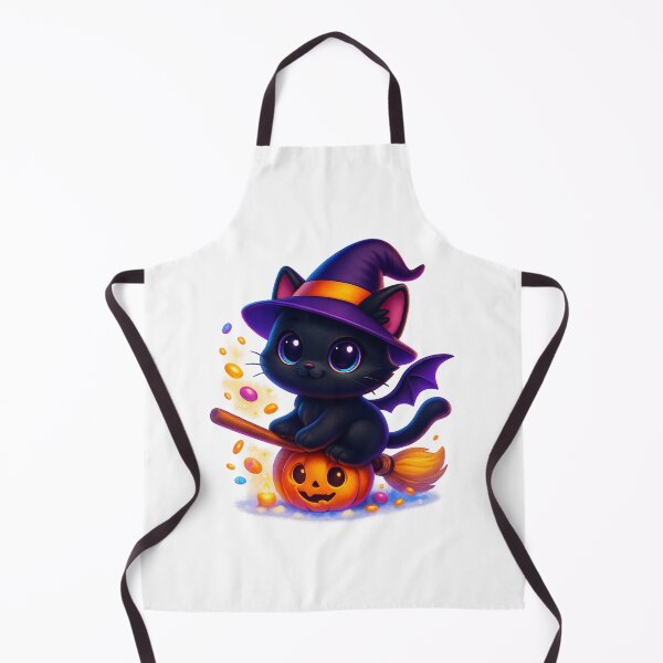 Item preview, Witch Cat Flying with Candy Sparks | Kawaii Broom Kitty | Cute Magical Halloween Cat Illustration designed and sold by PrintCreations9.