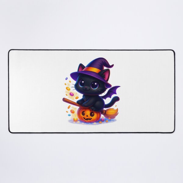 Item preview, Witch Cat Flying with Candy Sparks | Kawaii Broom Kitty | Cute Magical Halloween Cat Illustration designed and sold by PrintCreations9.