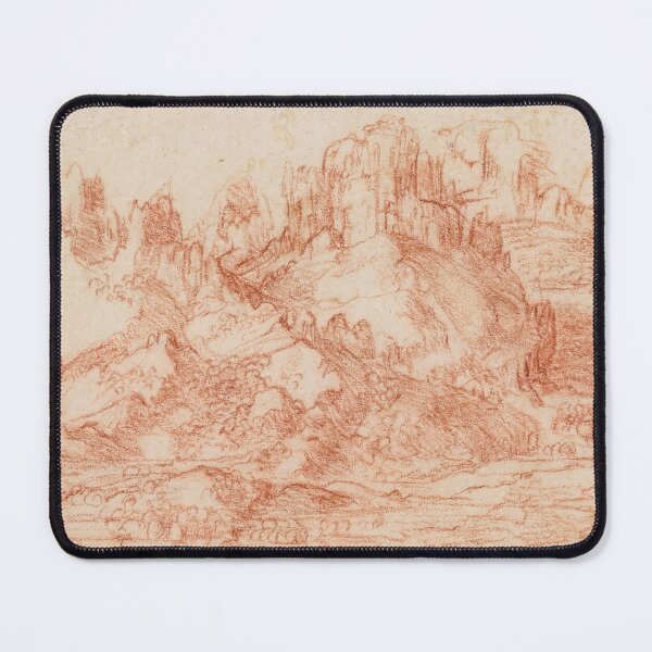 Item preview, A Mountainous Landscape by Leonardo da Vinci | Renaissance Landscape Drawing Art Print designed and sold by artofuniverse.
