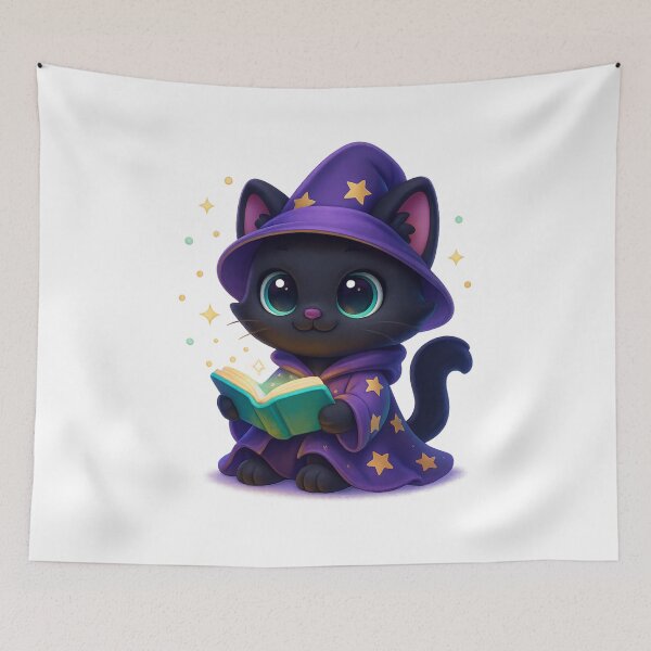 Item preview, Wizard Cat Reading Spellbook | Kawaii Magic Kitty with Sparkles | Cute Fantasy Cat Illustration designed and sold by PrintCreations9.