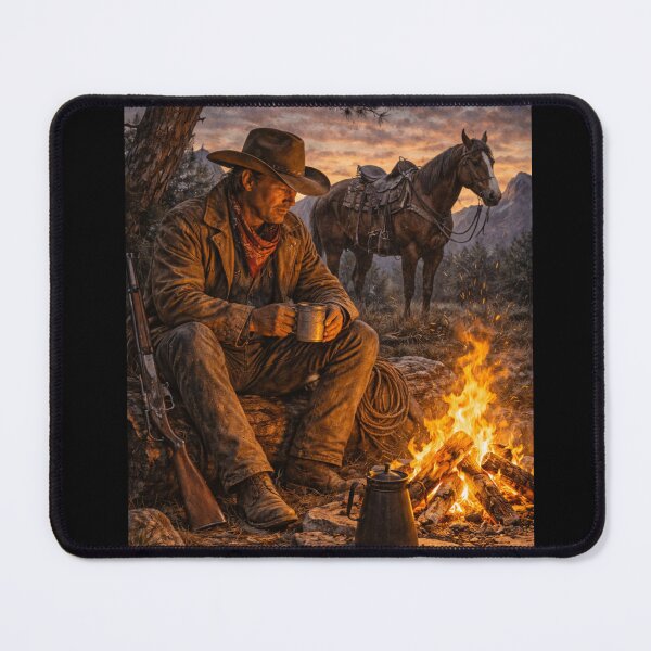 Item preview, Cowboy Campfire Night – Rustic Western Cowboy with Horse designed and sold by QuarterHorseArt by Just my Studio.
