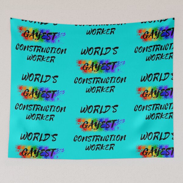Item preview, World's Gayest Construction Worker Gay Joke With Rainbow Colors For Pride Month In Cyan designed and sold by LuckyKermit.