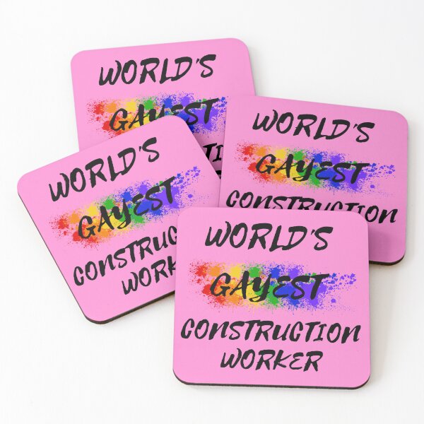 Item preview, World's Gayest Construction Worker Gay Joke With Rainbow Colors For Pride Month In Pink designed and sold by LuckyKermit.
