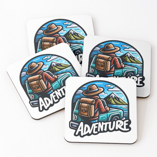 Item preview, Adventure Awaits – Hiker and Off-Road Vehicle Outdoor Illustration designed and sold by BobaBunny76.