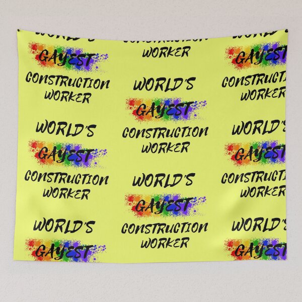 Item preview, World's Gayest Construction Worker Gay Joke With Rainbow Colors For Pride Month In Yellow designed and sold by LuckyKermit.