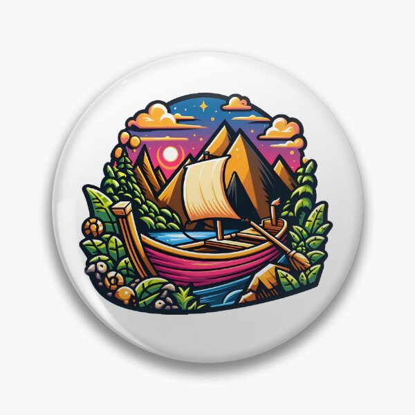 Item preview, Adventure Awaits – Wooden Boat Raft on River Nature Illustration designed and sold by BobaBunny76.