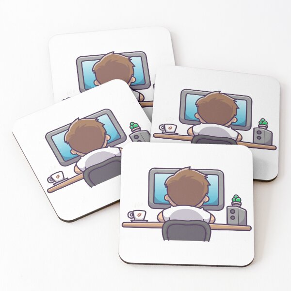 Item preview, Gamer Boy Working at Desk with Coffee and Computer designed and sold by shalbmv.